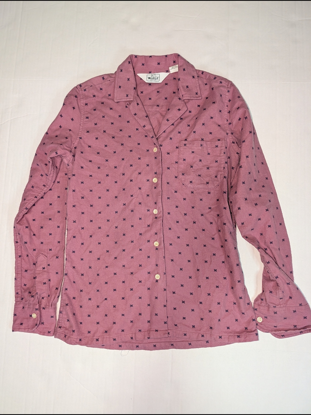 Vintage Woolrich Woman Shirt Size 10 Pink Cotton Flannel Button Up Made USA